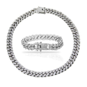 סט שרשרת וצמיד גורמט משובצים זירקונים צבע כסף לגבר