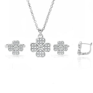 סט עלי תלתן משובץ זירקונים