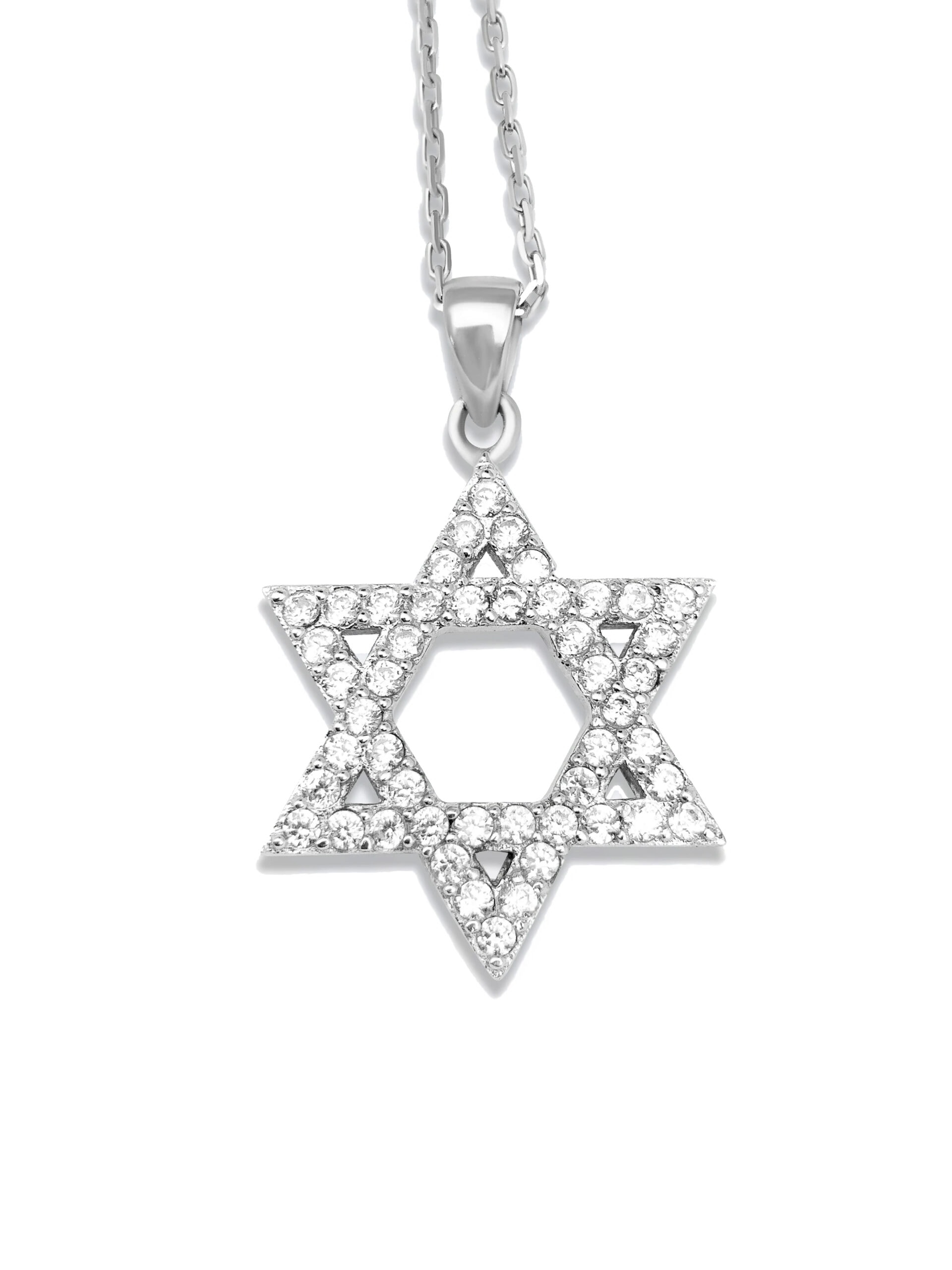 שרשרת מגן דוד משובץ לגבר - שרשרת מגן דוד מכסף לגבר