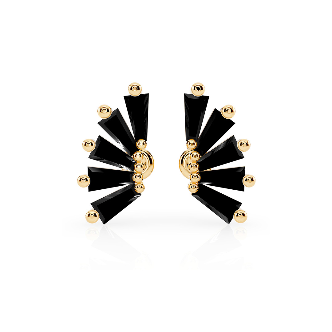 עגילי זהב לאישה - עגילים שחורים לאישה - עגילי כסף ציפוי זהב לאישה