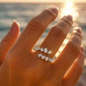 טבעת פתוחה בעיצוב מיקס חיתוכי יהלום