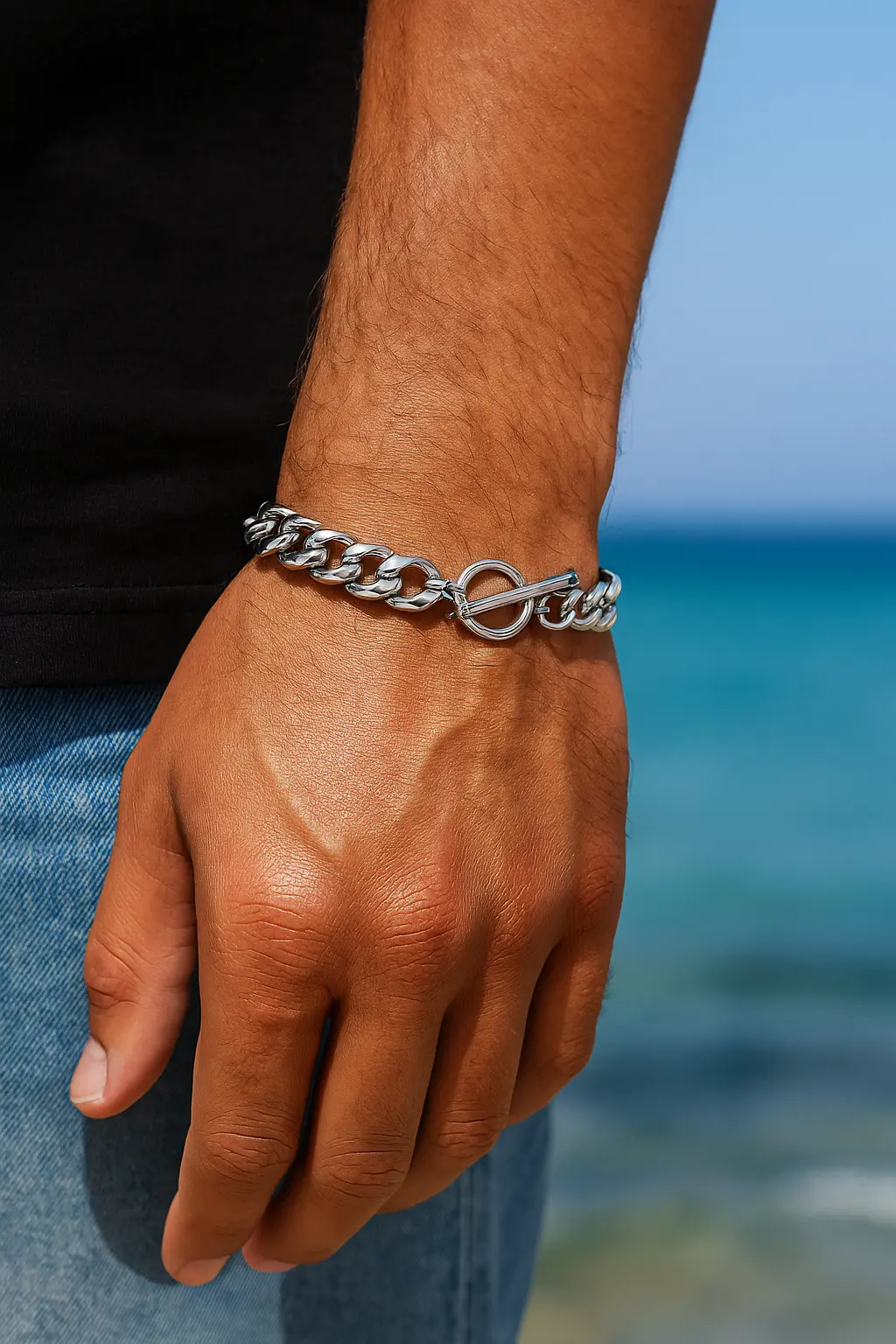 צמיד חוליות קובני עם סגירת T