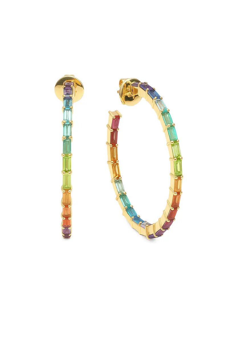 עגילי חישוק דקים משובצים בבגטים צבעוניים – תמונה 2